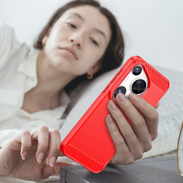 For Huawei Pura 70 Ultra Brushed Texture Carbon Fiber TPU Phone Case(Red) - free shipping - PMC Jewellery - Order now!