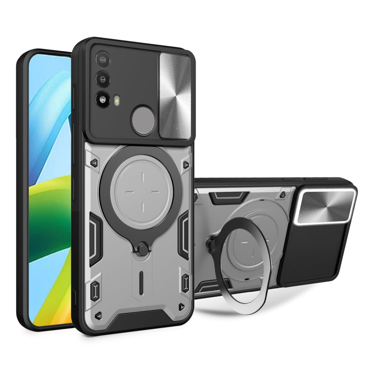 For Motorola Moto E20 / E30 / E40 CD Texture Sliding Camshield Magnetic Holder Phone Case(Silver) - free shipping - PMC TechLife - Order now!