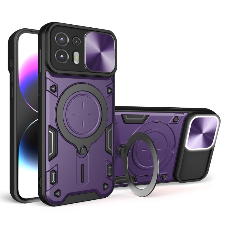 For Motorola Edge 20 Lite CD Texture Sliding Camshield Magnetic Holder Phone Case(Purple) - free shipping - PMC TechLife - Order now!