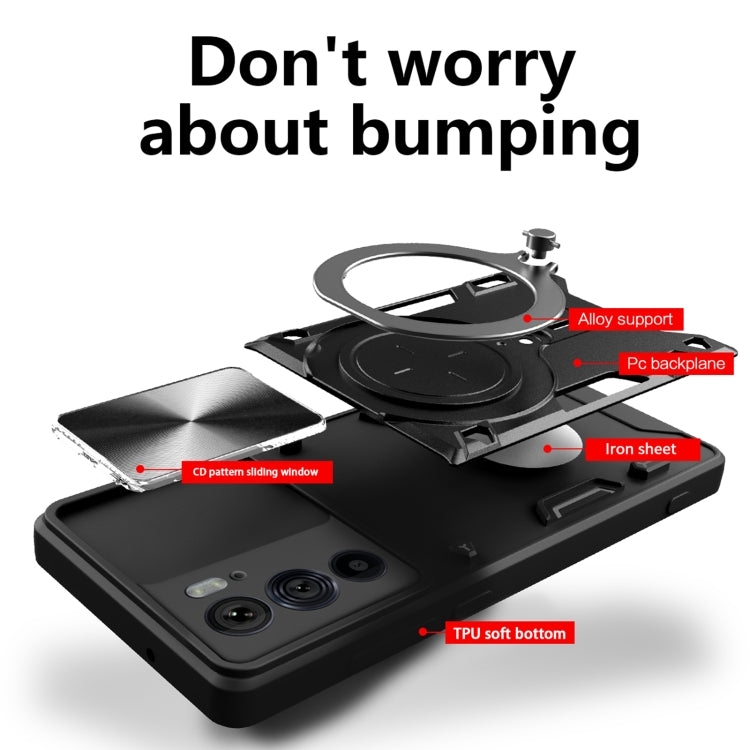 For Motorola Edge 30 Pro CD Texture Sliding Camshield Magnetic Holder Phone Case(Silver) - free shipping - PMC TechLife - Order now!