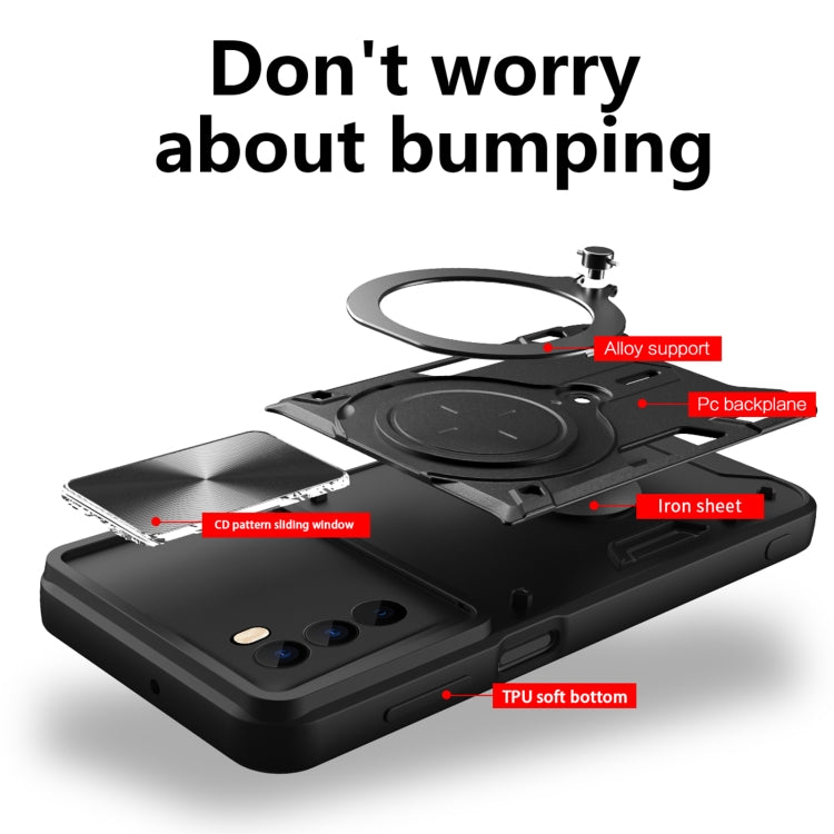 For Motorola Moto G62 CD Texture Sliding Camshield Magnetic Holder Phone Case(Black) - free shipping - PMC TechLife - Order now!