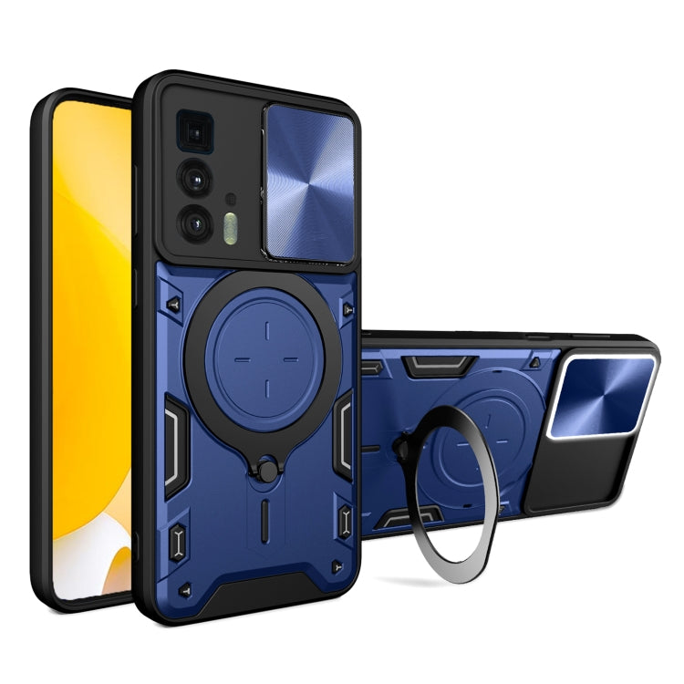 For Motorola Edge 20 Pro CD Texture Sliding Camshield Magnetic Holder Phone Case(Blue) - free shipping - PMC TechLife - Order now!
