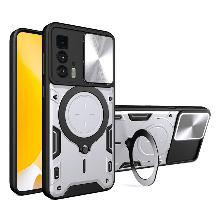 For Motorola Edge 20 Pro CD Texture Sliding Camshield Magnetic Holder Phone Case(Silver) - free shipping - PMC TechLife - Order now!
