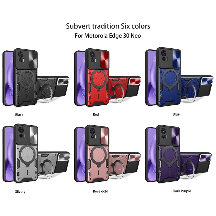 For Motorola Edge 30 Neo CD Texture Sliding Camshield Magnetic Holder Phone Case(Silver) - free shipping - PMC TechLife - Order now!