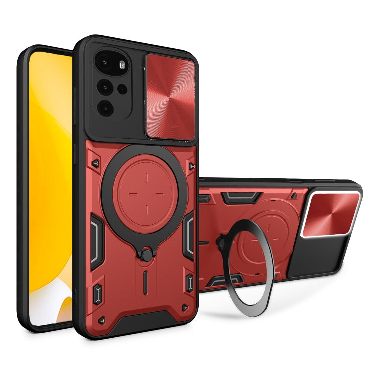 For Motorola Moto G22 / E32 CD Texture Sliding Camshield Magnetic Holder Phone Case(Red) - free shipping - PMC TechLife - Order now!