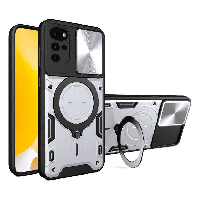 For Motorola Moto G22 / E32 CD Texture Sliding Camshield Magnetic Holder Phone Case(Silver) - free shipping - PMC TechLife - Order now!