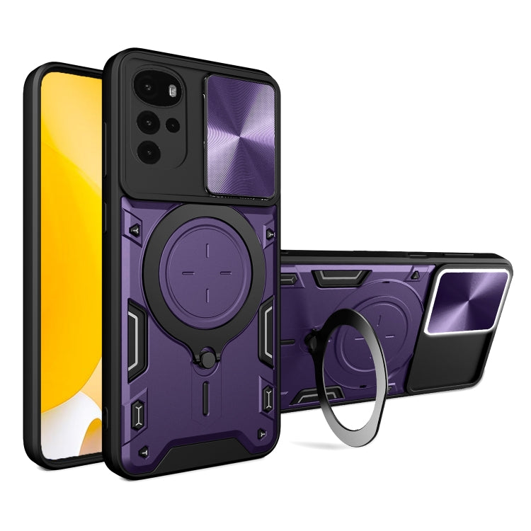 For Motorola Moto G22 / E32 CD Texture Sliding Camshield Magnetic Holder Phone Case(Purple) - free shipping - PMC TechLife - Order now!