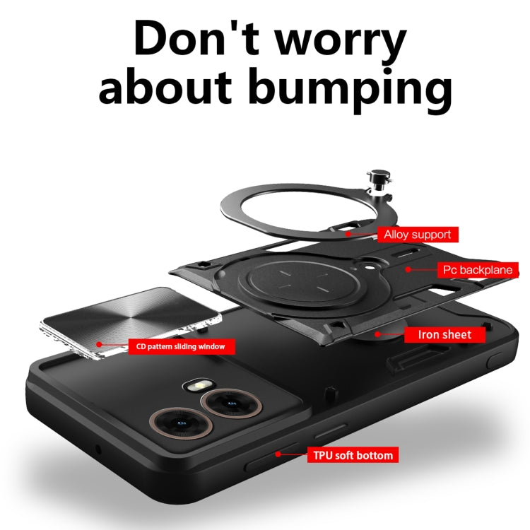For Motorola Moto G85 CD Texture Sliding Camshield Magnetic Holder Phone Case(Black) - free shipping - PMC TechLife - Order now!