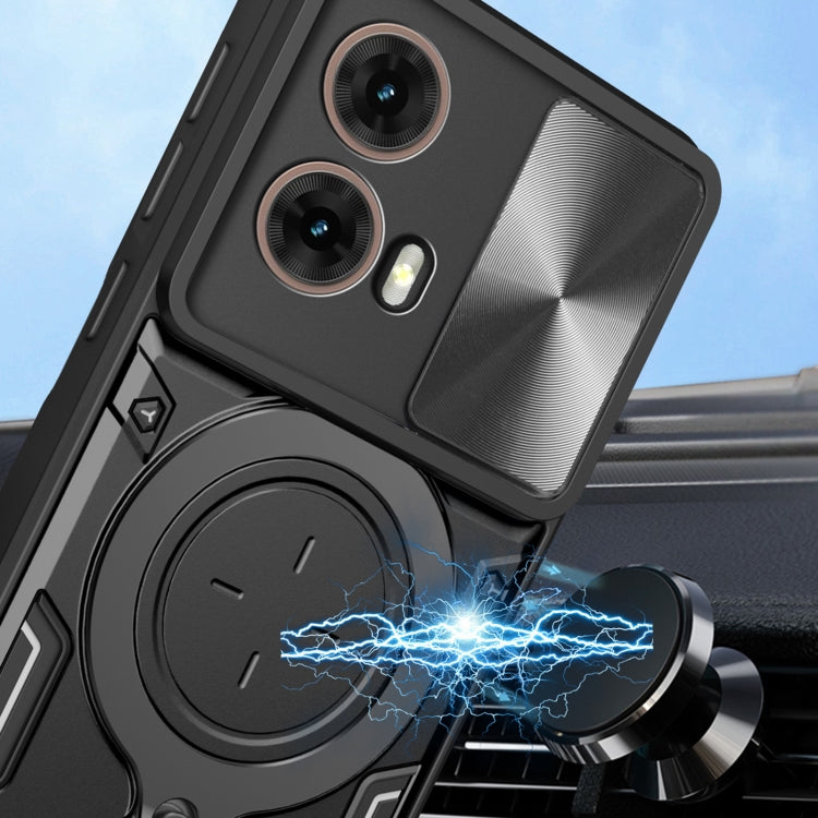 For Motorola Moto G85 CD Texture Sliding Camshield Magnetic Holder Phone Case(Black) - free shipping - PMC TechLife - Order now!