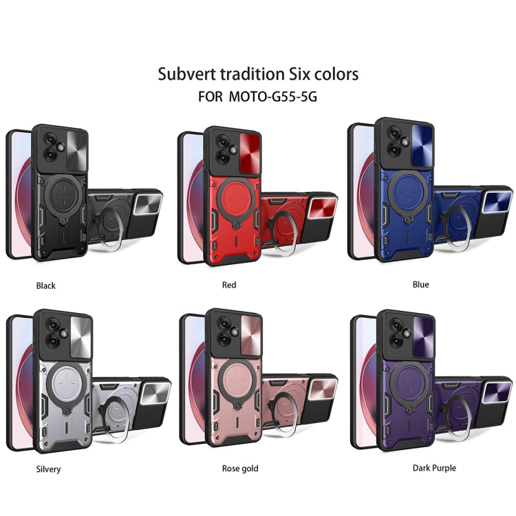 For Motorola Moto G55 CD Texture Sliding Camshield Magnetic Holder Phone Case(Silver) - free shipping - PMC TechLife - Order now!