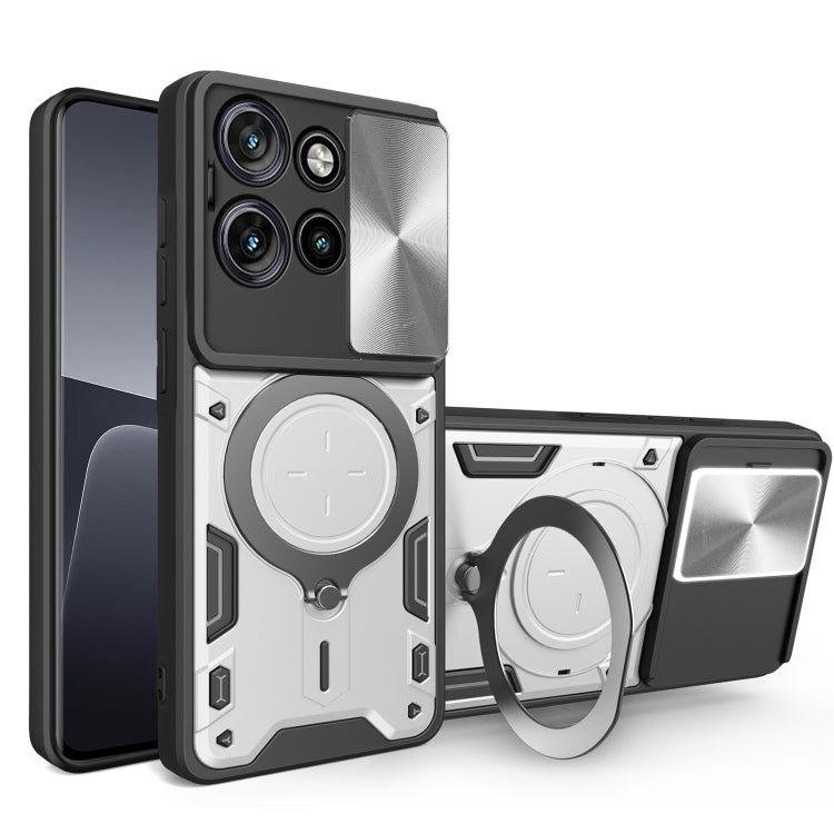 For Motorola Edge 50 Neo CD Texture Sliding Camshield Magnetic Holder Phone Case(Silver) - free shipping - PMC TechLife - Order now!