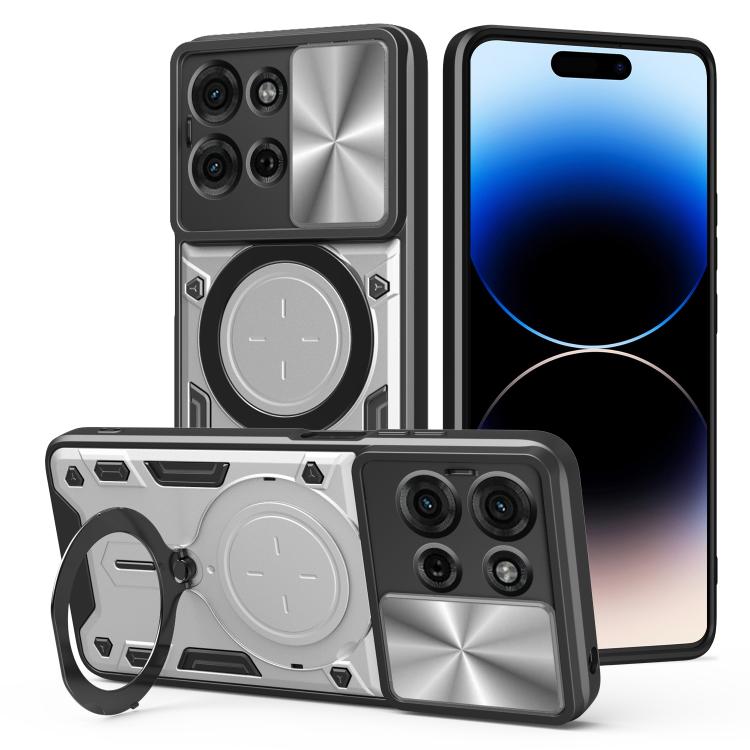 For Motorola Moto G75 5G CD Texture Sliding Camshield Magnetic Holder Phone Case(Silver) - free shipping - PMC TechLife - Order now!