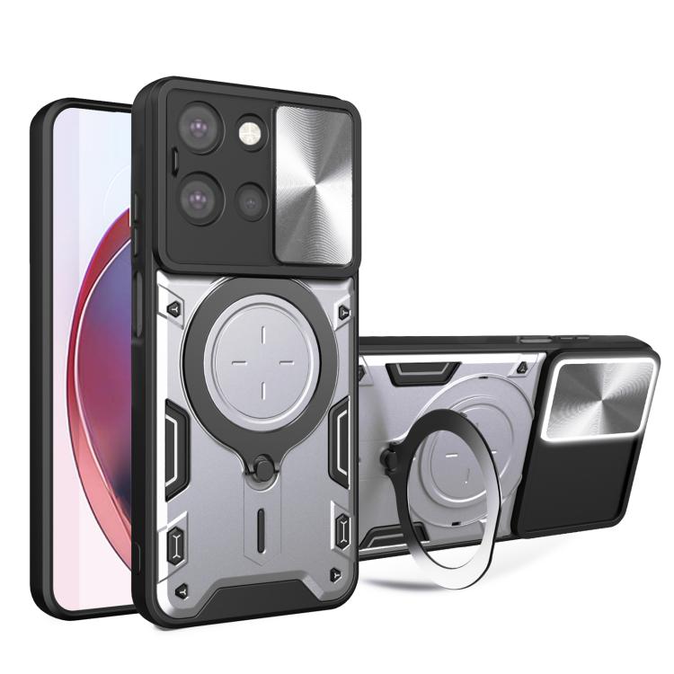 For Motorola Moto G 2025 CD Texture Sliding Camshield Magnetic Holder Phone Case(Silver) - free shipping - PMC TechLife - Order now!