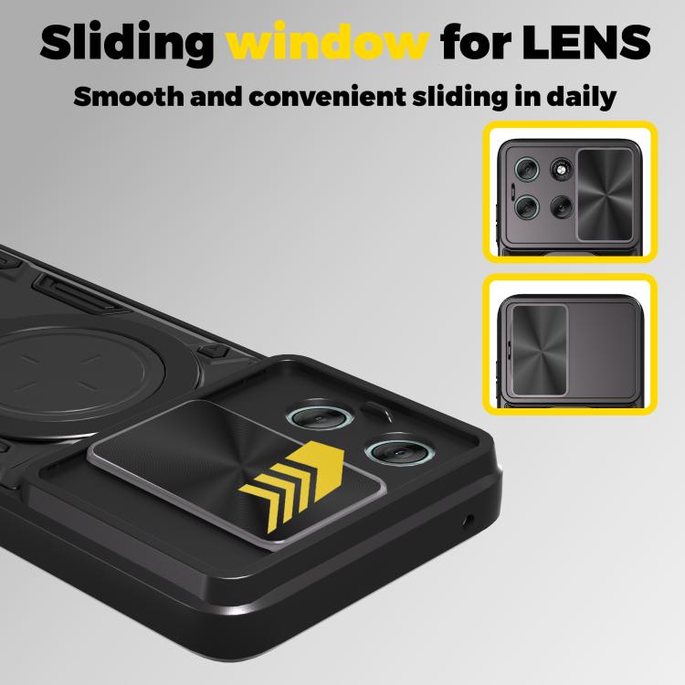 For Motorola Moto G56 5G CD Texture Sliding Camshield Magnetic Holder Phone Case(Black) - free shipping - PMC TechLife - Order now!