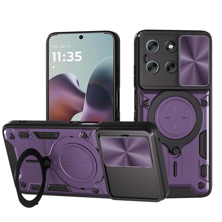 For Motorola Moto G56 5G CD Texture Sliding Camshield Magnetic Holder Phone Case(Purple) - free shipping - PMC TechLife - Order now!