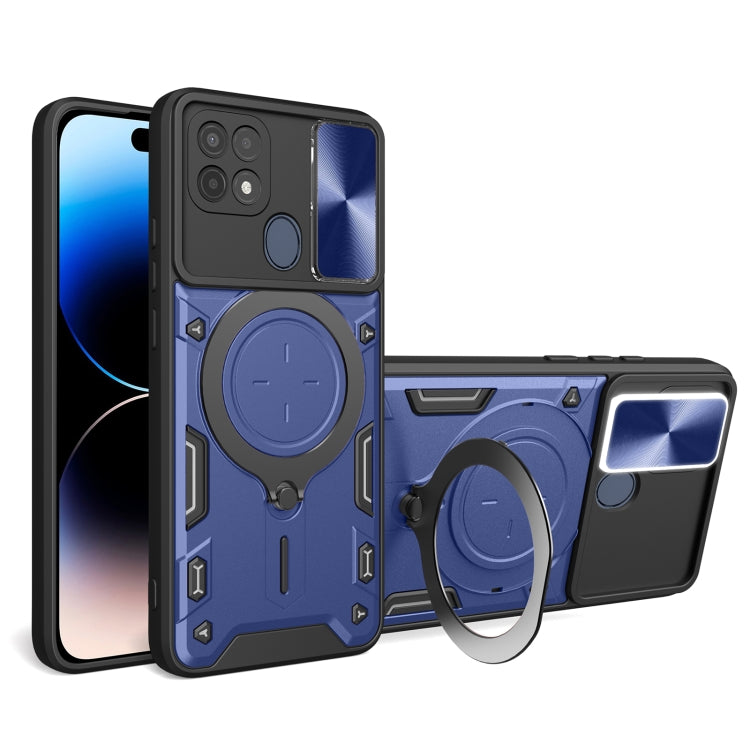 For OPPO A15 / A15s / A35 2021 CD Texture Sliding Camshield Magnetic Holder Phone Case(Blue) - OPPO Cases by PMC TechLife | Online Shopping South Africa | PMC TechLife | Buy Now Pay Later Mobicred