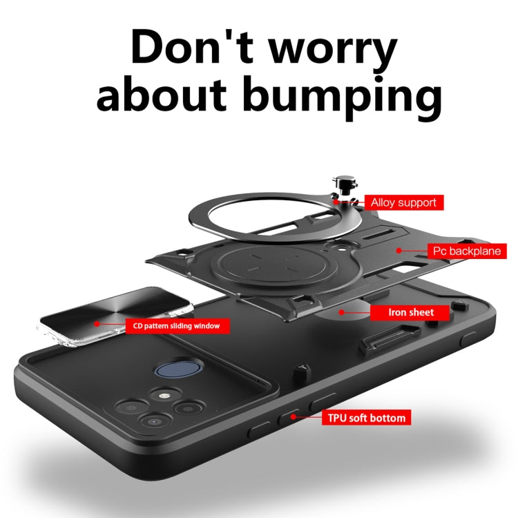 For OPPO A15 / A15s / A35 2021 CD Texture Sliding Camshield Magnetic Holder Phone Case(Blue) - OPPO Cases by PMC TechLife | Online Shopping South Africa | PMC TechLife | Buy Now Pay Later Mobicred