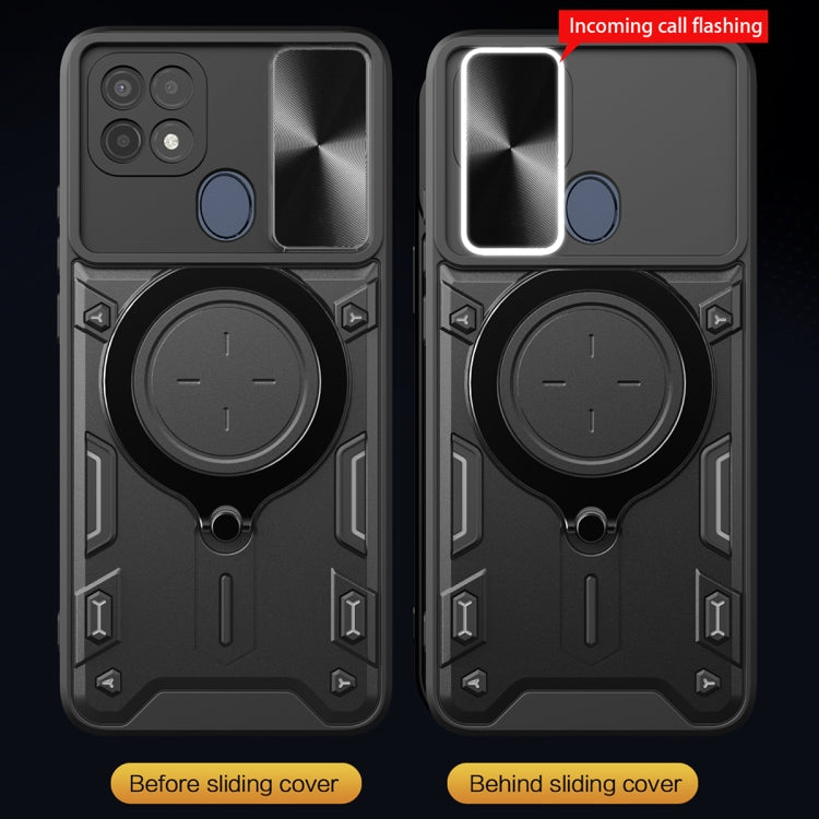 For OPPO A15 / A15s / A35 2021 CD Texture Sliding Camshield Magnetic Holder Phone Case(Blue) - OPPO Cases by PMC TechLife | Online Shopping South Africa | PMC TechLife | Buy Now Pay Later Mobicred