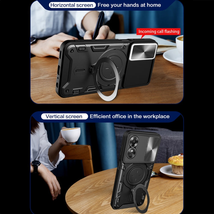 For OPPO A17 4G CD Texture Sliding Camshield Magnetic Holder Phone Case(Black) - OPPO Cases by PMC TechLife | Online Shopping South Africa | PMC TechLife | Buy Now Pay Later Mobicred