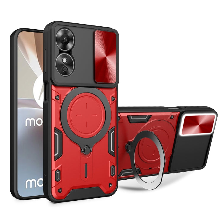 For OPPO A17 4G CD Texture Sliding Camshield Magnetic Holder Phone Case(Red) - OPPO Cases by PMC TechLife | Online Shopping South Africa | PMC TechLife | Buy Now Pay Later Mobicred
