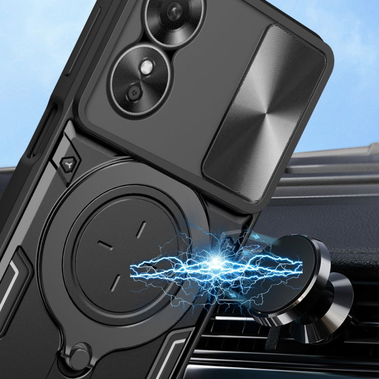 For OPPO A17 4G CD Texture Sliding Camshield Magnetic Holder Phone Case(Blue) - OPPO Cases by PMC TechLife | Online Shopping South Africa | PMC TechLife | Buy Now Pay Later Mobicred