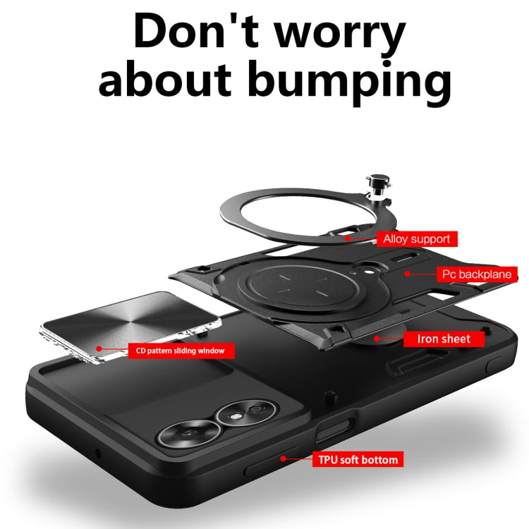 For OPPO A17 4G CD Texture Sliding Camshield Magnetic Holder Phone Case(Purple) - OPPO Cases by PMC TechLife | Online Shopping South Africa | PMC TechLife | Buy Now Pay Later Mobicred