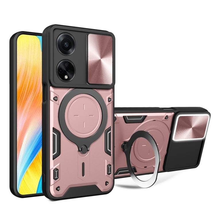 For OPPO F23 5G India / A98 5G / A1 5G CD Texture Sliding Camshield Magnetic Holder Phone Case(Pink) - OPPO Cases by PMC TechLife | Online Shopping South Africa | PMC TechLife | Buy Now Pay Later Mobicred