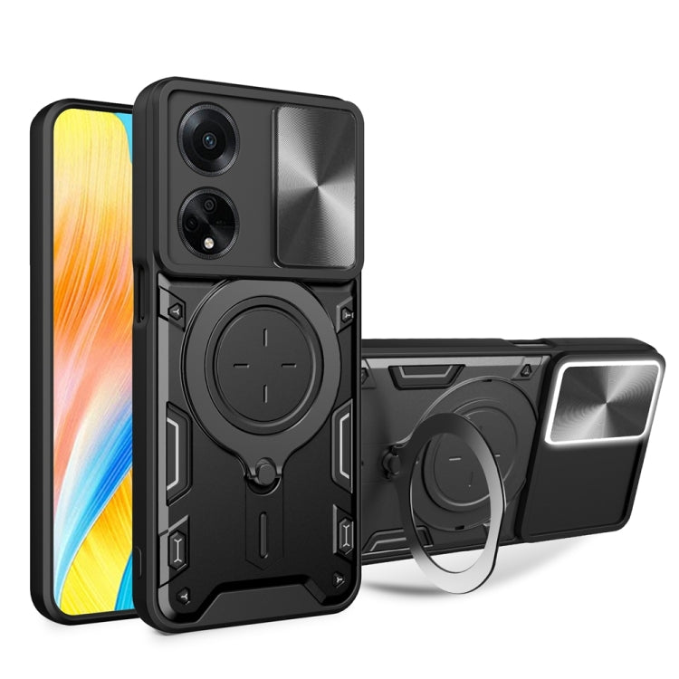 For OPPO F23 5G India / A98 5G / A1 5G CD Texture Sliding Camshield Magnetic Holder Phone Case(Black) - free shipping - PMC TechLife - Order now!