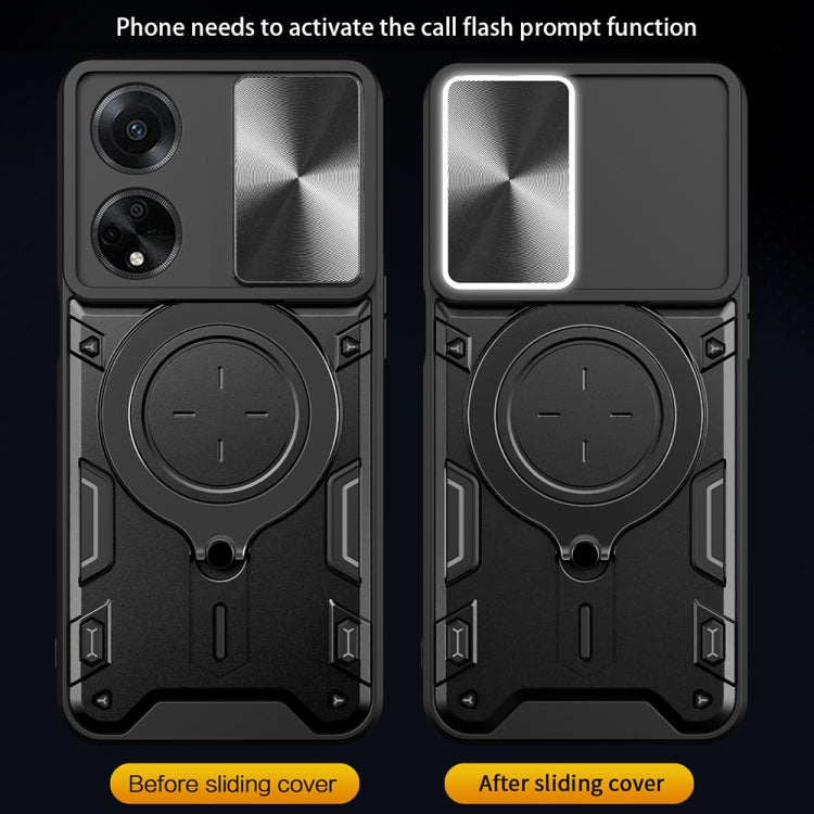 For OPPO F23 5G India / A98 5G / A1 5G CD Texture Sliding Camshield Magnetic Holder Phone Case(Black) - free shipping - PMC TechLife - Order now!
