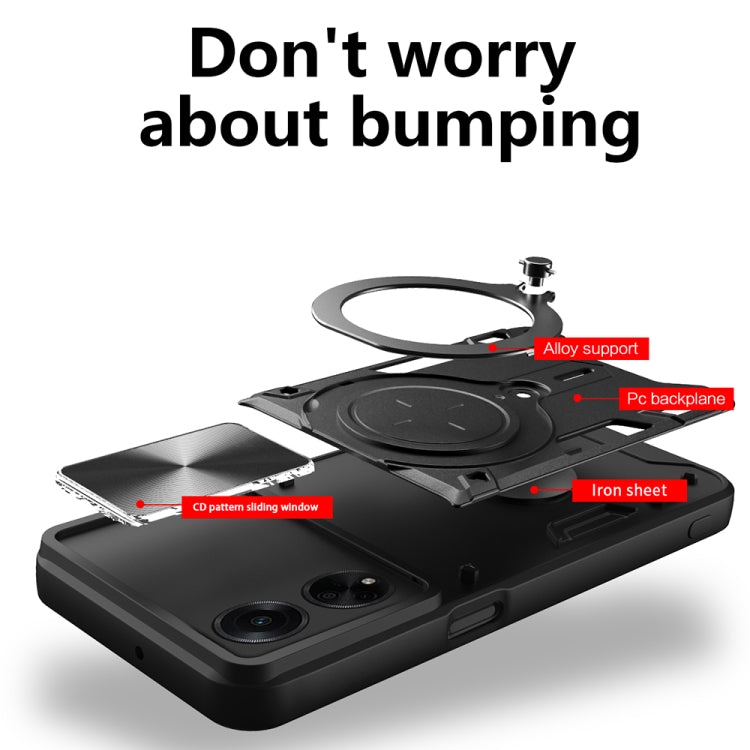 For OPPO F23 5G India / A98 5G / A1 5G CD Texture Sliding Camshield Magnetic Holder Phone Case(Blue) - OPPO Cases by PMC TechLife | Online Shopping South Africa | PMC TechLife | Buy Now Pay Later Mobicred