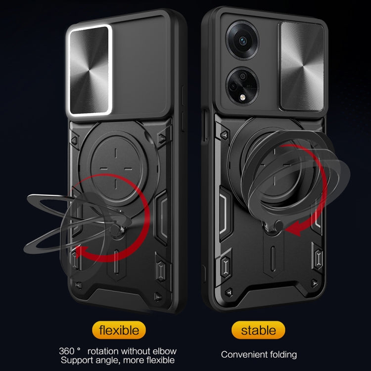 For OPPO F23 5G India / A98 5G / A1 5G CD Texture Sliding Camshield Magnetic Holder Phone Case(Silver) - OPPO Cases by PMC TechLife | Online Shopping South Africa | PMC TechLife | Buy Now Pay Later Mobicred