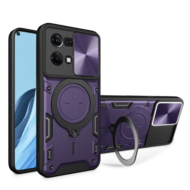 For OPPO Reno7 4G / F21 Pro 4G CD Texture Sliding Camshield Magnetic Holder Phone Case(Purple) - free shipping - PMC TechLife - Order now!