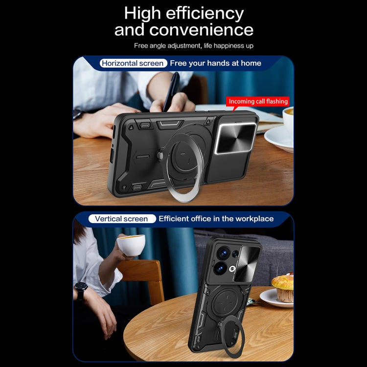 For OPPO Reno8 5G CD Texture Sliding Camshield Magnetic Holder Phone Case(Blue) - OPPO Cases by PMC TechLife | Online Shopping South Africa | PMC TechLife | Buy Now Pay Later Mobicred