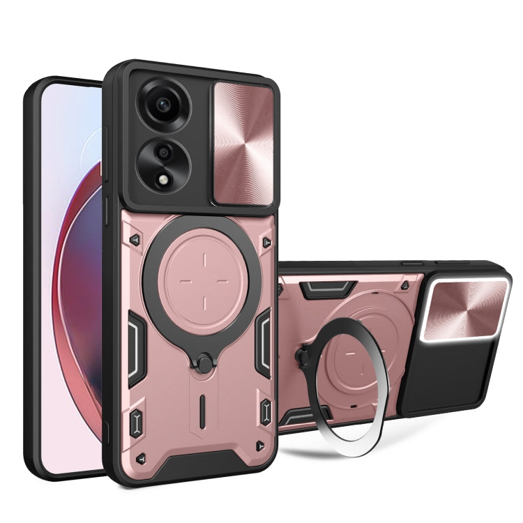 For OPPO A78 4G CD Texture Sliding Camshield Magnetic Holder Phone Case(Pink) - OPPO Cases by PMC TechLife | Online Shopping South Africa | PMC TechLife