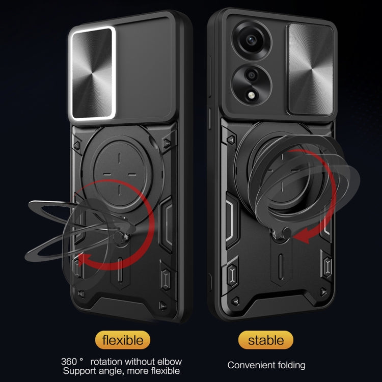 For OPPO A78 4G CD Texture Sliding Camshield Magnetic Holder Phone Case(Silver) - OPPO Cases by PMC TechLife | Online Shopping South Africa | PMC TechLife | Buy Now Pay Later Mobicred