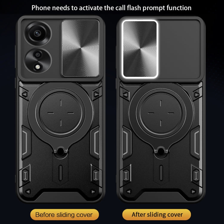 For OPPO A78 4G CD Texture Sliding Camshield Magnetic Holder Phone Case(Purple) - OPPO Cases by PMC TechLife | Online Shopping South Africa | PMC TechLife | Buy Now Pay Later Mobicred