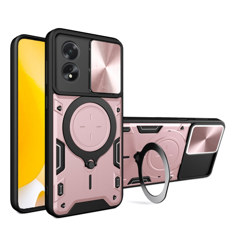 For OPPO A38 4G Global CD Texture Sliding Camshield Magnetic Holder Phone Case(Pink) - free shipping - PMC TechLife - Order now!