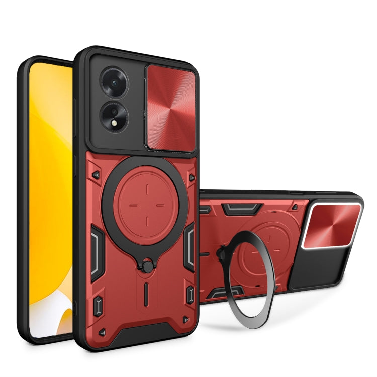 For OPPO A38 4G Global CD Texture Sliding Camshield Magnetic Holder Phone Case(Red) - free shipping - PMC TechLife - Order now!
