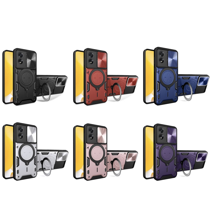 For OPPO A38 4G Global CD Texture Sliding Camshield Magnetic Holder Phone Case(Blue) - A38 Cases by PMC TechLife | Online Shopping South Africa | PMC TechLife | Buy Now Pay Later Mobicred