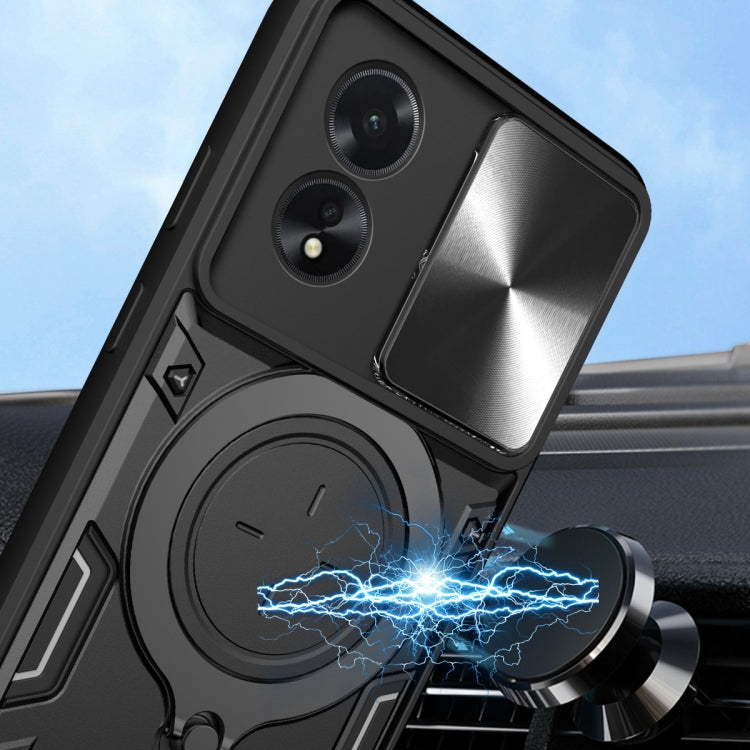 For OPPO A38 4G Global CD Texture Sliding Camshield Magnetic Holder Phone Case(Silver) - A38 Cases by PMC TechLife | Online Shopping South Africa | PMC TechLife | Buy Now Pay Later Mobicred