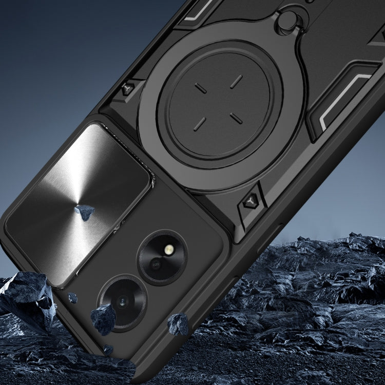 For OPPO A38 4G Global CD Texture Sliding Camshield Magnetic Holder Phone Case(Silver) - A38 Cases by PMC TechLife | Online Shopping South Africa | PMC TechLife | Buy Now Pay Later Mobicred