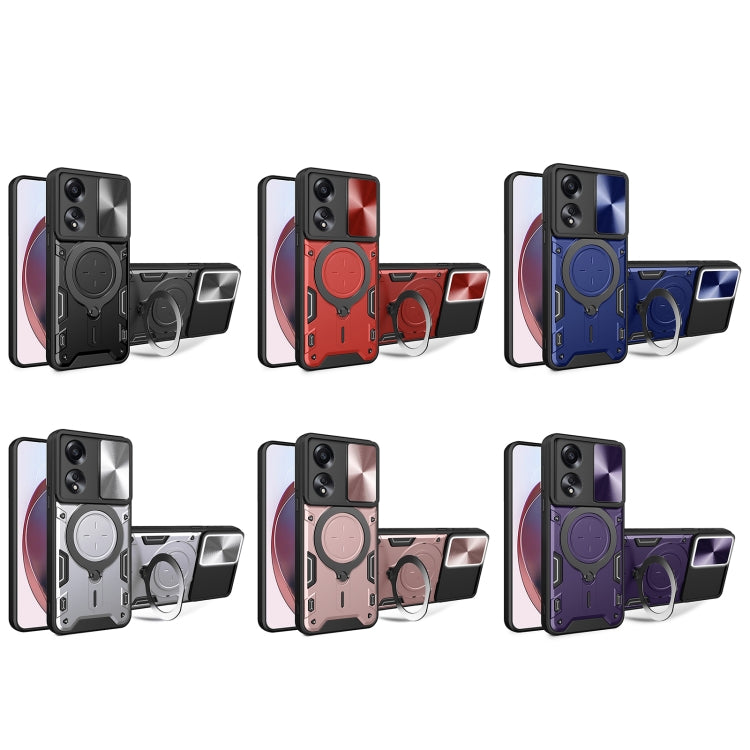 For OPPO A58 4G Global CD Texture Sliding Camshield Magnetic Holder Phone Case(Pink) - OPPO Cases by PMC TechLife | Online Shopping South Africa | PMC TechLife | Buy Now Pay Later Mobicred