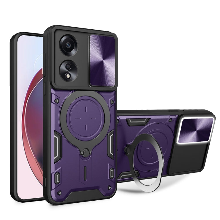 For OPPO A58 4G Global CD Texture Sliding Camshield Magnetic Holder Phone Case(Purple) - OPPO Cases by PMC TechLife | Online Shopping South Africa | PMC TechLife | Buy Now Pay Later Mobicred