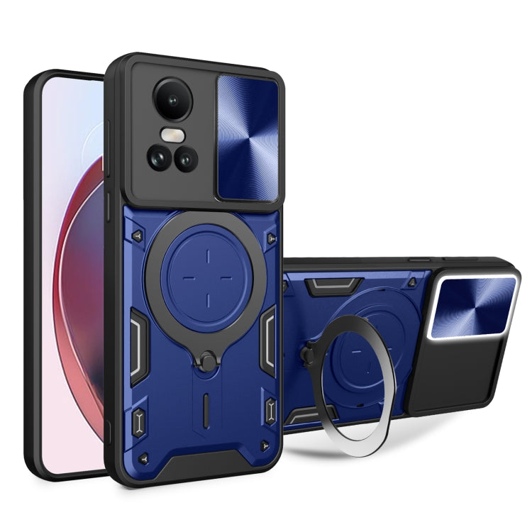 For OPPO Reno10 5G Global CD Texture Sliding Camshield Magnetic Holder Phone Case(Blue) - OPPO Cases by PMC TechLife | Online Shopping South Africa | PMC TechLife | Buy Now Pay Later Mobicred