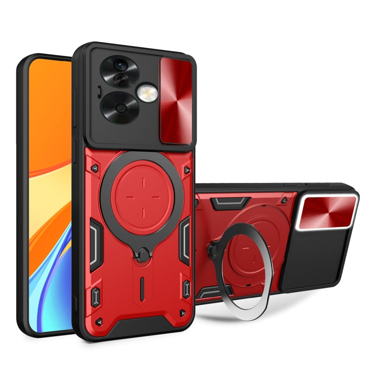 For OPPO A79 5G Global CD Texture Sliding Camshield Magnetic Holder Phone Case(Red) - OPPO Cases by PMC TechLife | Online Shopping South Africa | PMC TechLife | Buy Now Pay Later Mobicred
