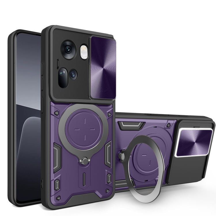 For OPPO Reno11 5G Global CD Texture Sliding Camshield Magnetic Holder Phone Case(Purple) - Reno11 Cases by PMC TechLife | Online Shopping South Africa | PMC TechLife | Buy Now Pay Later Mobicred