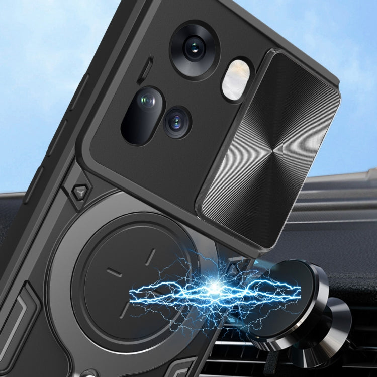 For OPPO Reno11 5G Global CD Texture Sliding Camshield Magnetic Holder Phone Case(Purple) - Reno11 Cases by PMC TechLife | Online Shopping South Africa | PMC TechLife | Buy Now Pay Later Mobicred