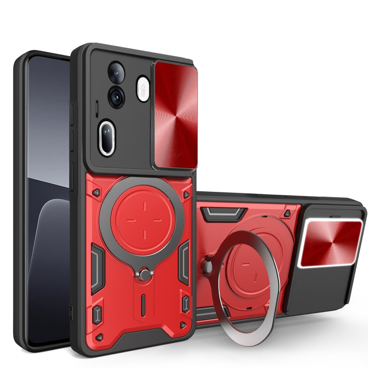 For OPPO Reno11 Pro 5G Global CD Texture Sliding Camshield Magnetic Holder Phone Case(Red) - Reno11 Pro Cases by PMC TechLife | Online Shopping South Africa | PMC TechLife | Buy Now Pay Later Mobicred