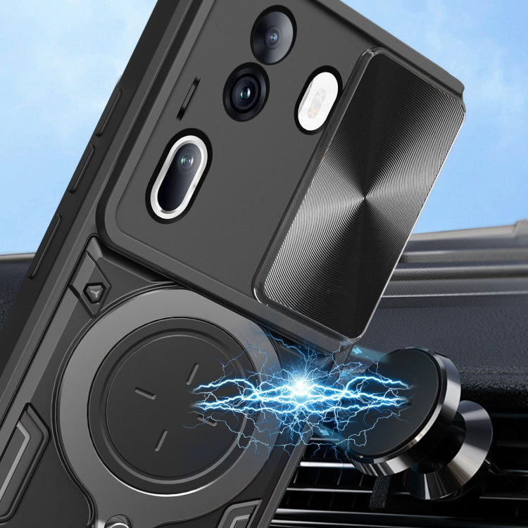 For OPPO Reno11 Pro 5G Global CD Texture Sliding Camshield Magnetic Holder Phone Case(Silver) - Reno11 Pro Cases by PMC TechLife | Online Shopping South Africa | PMC TechLife | Buy Now Pay Later Mobicred