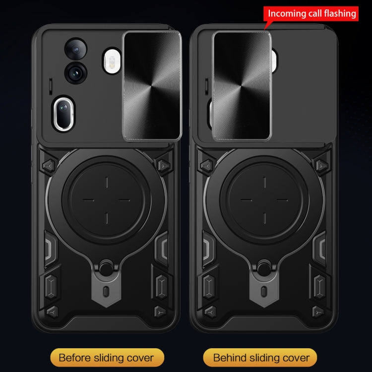 For OPPO Reno11 Pro 5G Global CD Texture Sliding Camshield Magnetic Holder Phone Case(Silver) - Reno11 Pro Cases by PMC TechLife | Online Shopping South Africa | PMC TechLife | Buy Now Pay Later Mobicred